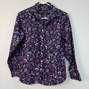 Lands’ End No Iron Supima Cotton Floral Long Sleeve Button Down Shirt Size 8P
